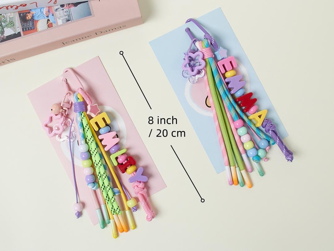 Custom Name Bag Charm, Colorful Acrylic Letter & Rope, Diaper Bag Accessory