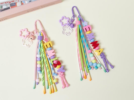 Custom Name Bag Charm, Colorful Acrylic Letter & Rope, Diaper Bag Accessory