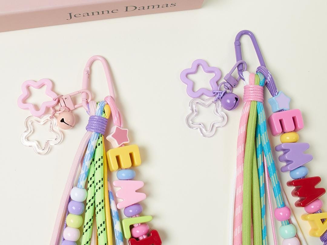 Custom Name Bag Charm, Colorful Acrylic Letter & Rope, Diaper Bag Accessory