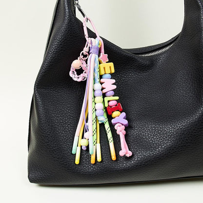 Custom Name Bag Charm, Colorful Acrylic Letter & Rope, Diaper Bag Accessory