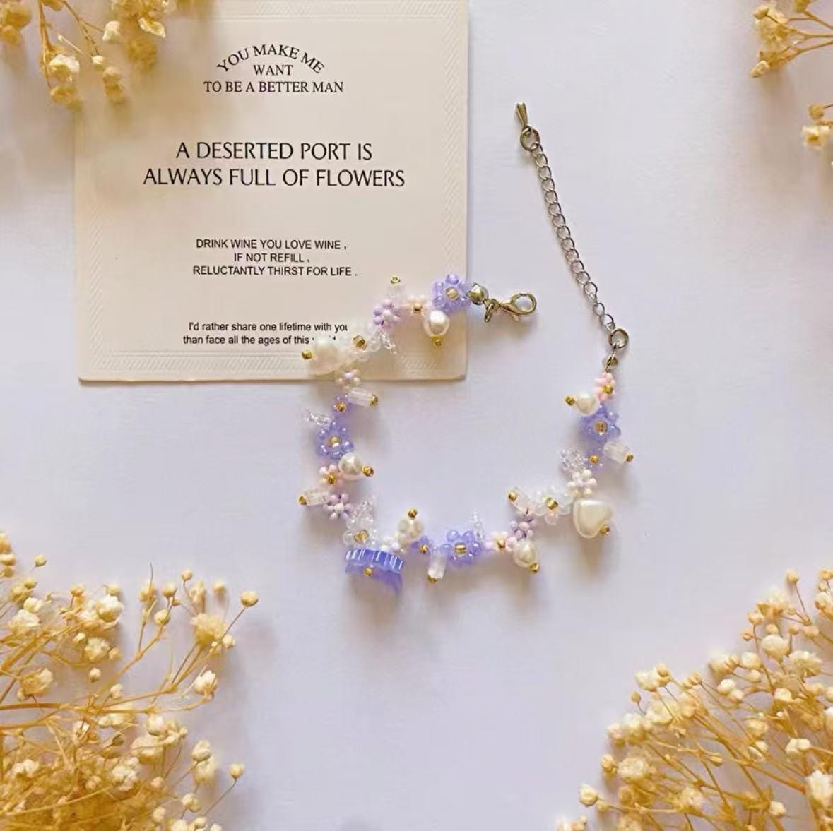 Handmade Pearl Beaded Phone Strap: Purple Butterfly Charm