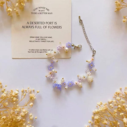 Handmade Pearl Beaded Phone Strap: Purple Butterfly Charm