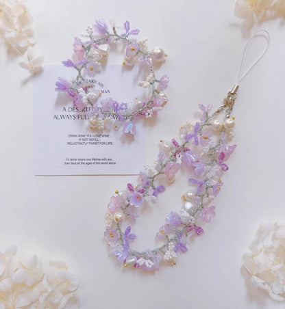 Lavender Seed Bead Phone Strap Bracelet: Handmade Floral Jewelry