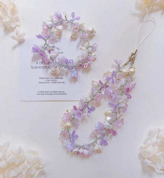 Lavender Seed Bead Phone Strap Bracelet: Handmade Floral Jewelry