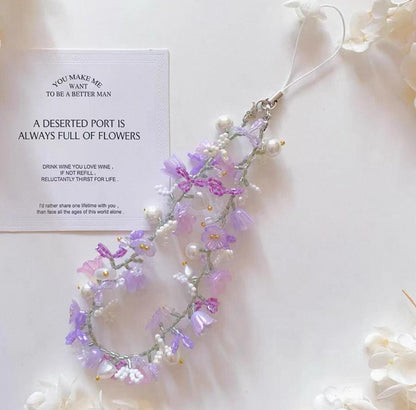Lavender Seed Bead Phone Strap Bracelet: Handmade Floral Jewelry