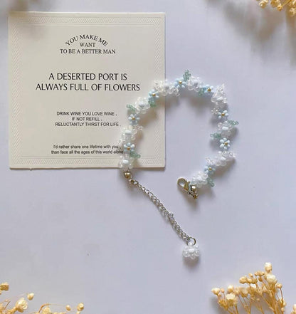 Light Blue Beaded Flower Phone Strap: Handmade Seed Bead Charm