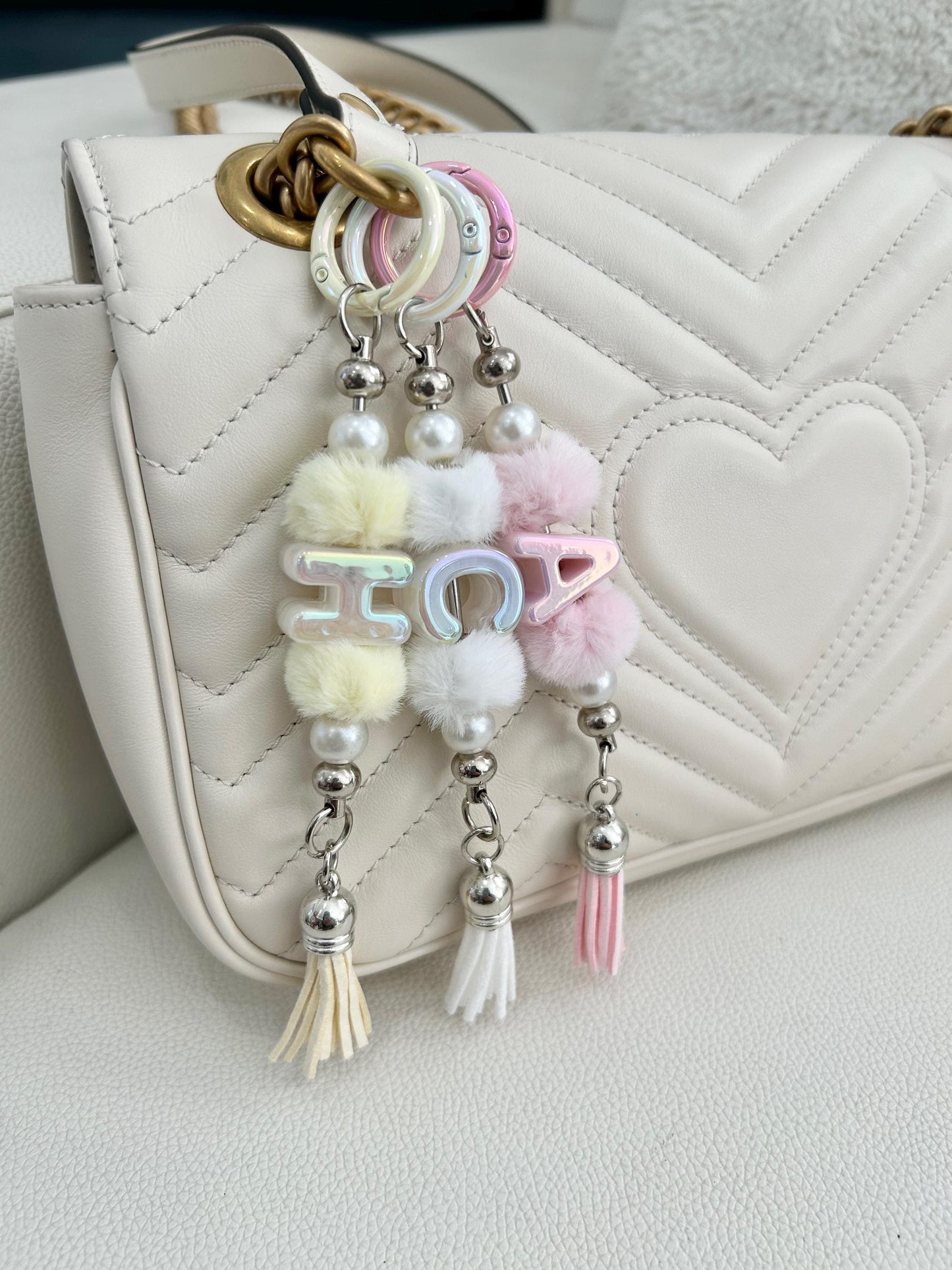 Personalized Iridescent Letter Keychain - Custom Handmade Bag Charm Purse charm Bridesmaids gift