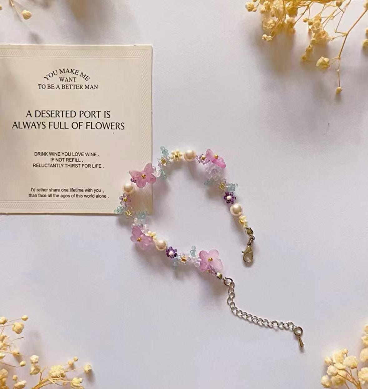 Beaded butterfly phone strap, Beaded flower bracelet, Purple jewelry, Handmade gift for her