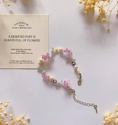 Beaded butterfly phone strap, Beaded flower bracelet, Purple jewelry, Handmade gift for her