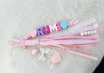 Personalized Name keychain Pink Heart Ribbon Girl Gift