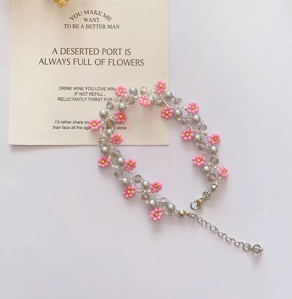 Winter Red Plum Blossom Phone Strap, Pink Beaded Bracelet Set, Gift for Her
