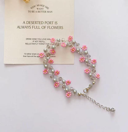 Winter Red Plum Blossom Phone Strap, Pink Beaded Bracelet Set, Gift for Her