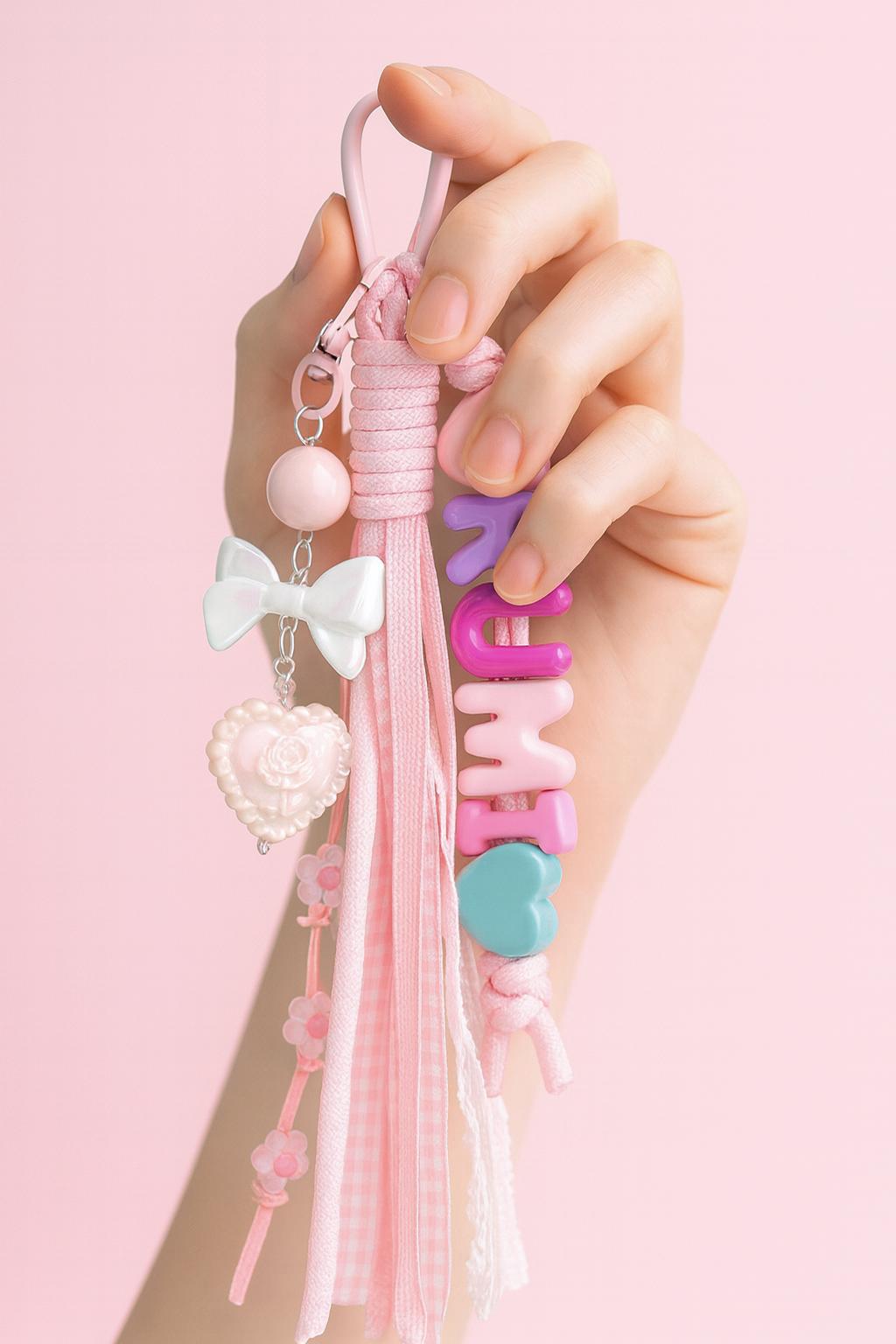 Personalized Name keychain Pink Heart Ribbon Girl Gift