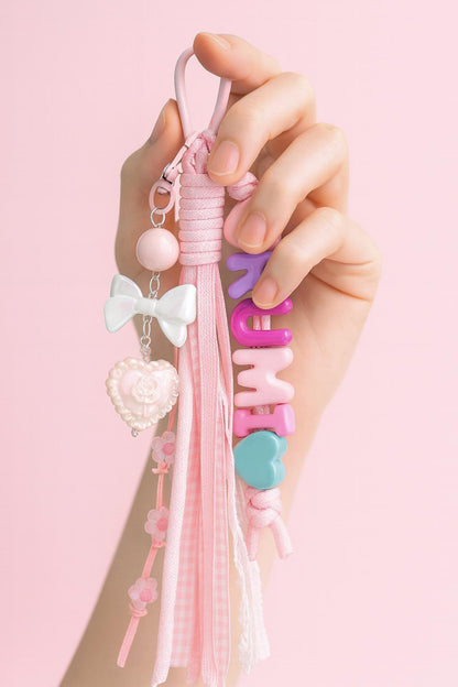 Personalized Name keychain Pink Heart Ribbon Girl Gift