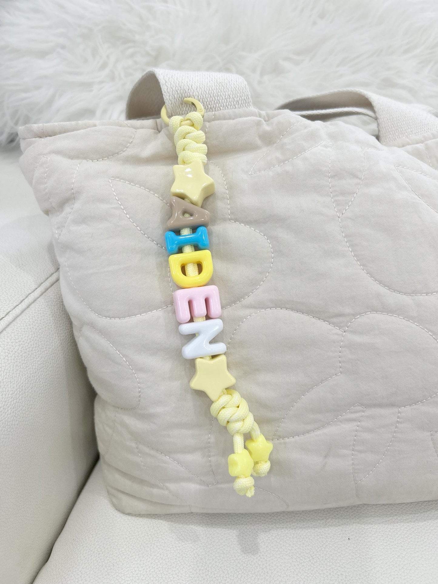 Personalized Beaded Name Keychain: Handmade Baby Backpack Charm