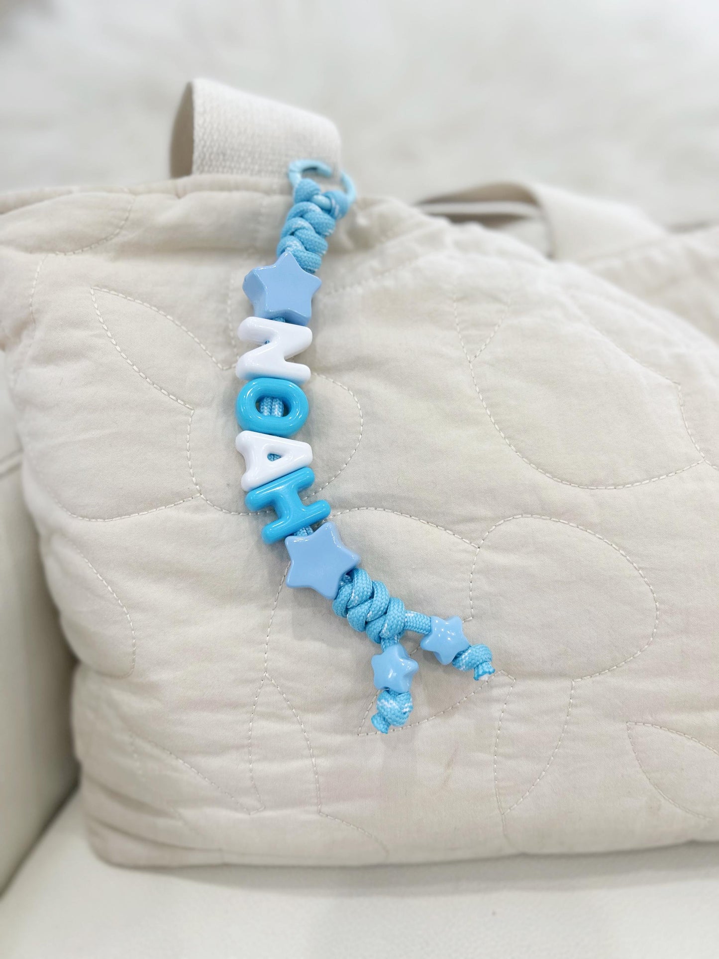 Personalized Beaded Name Keychain: Handmade Baby Backpack Charm
