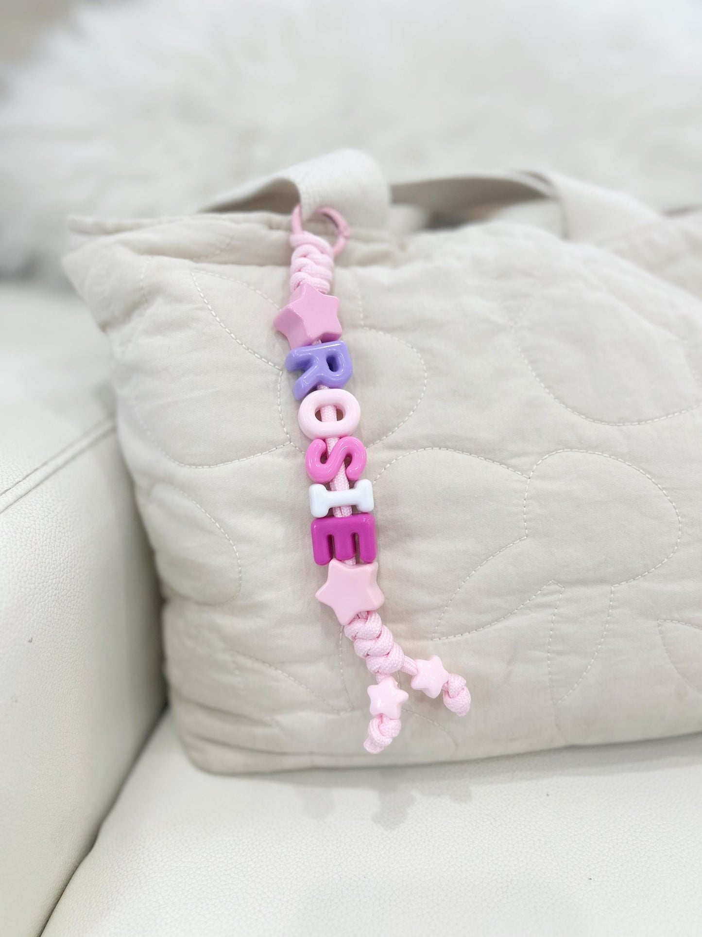 Personalized Beaded Name Keychain: Handmade Baby Backpack Charm