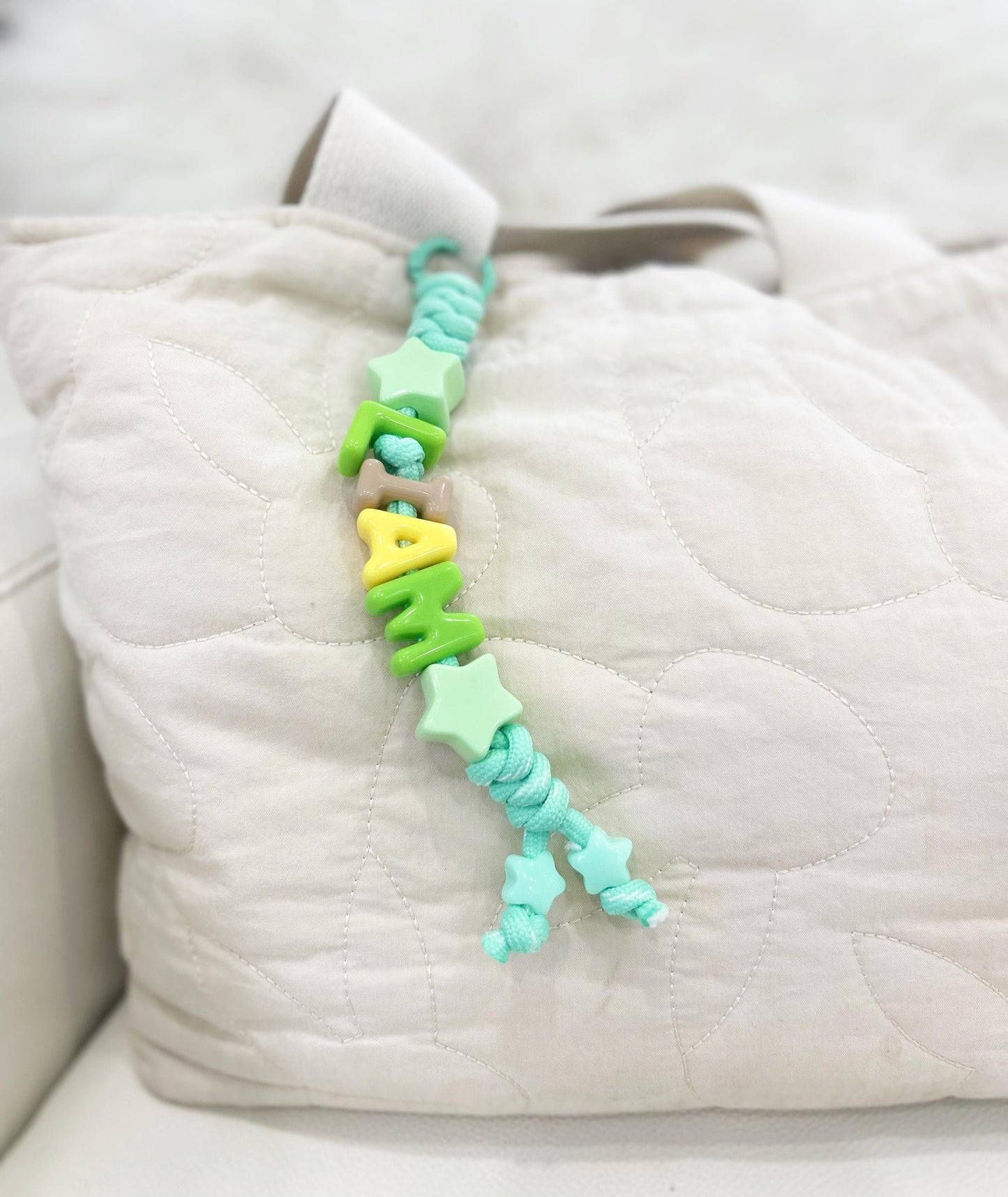 Personalized Beaded Name Keychain: Handmade Baby Backpack Charm