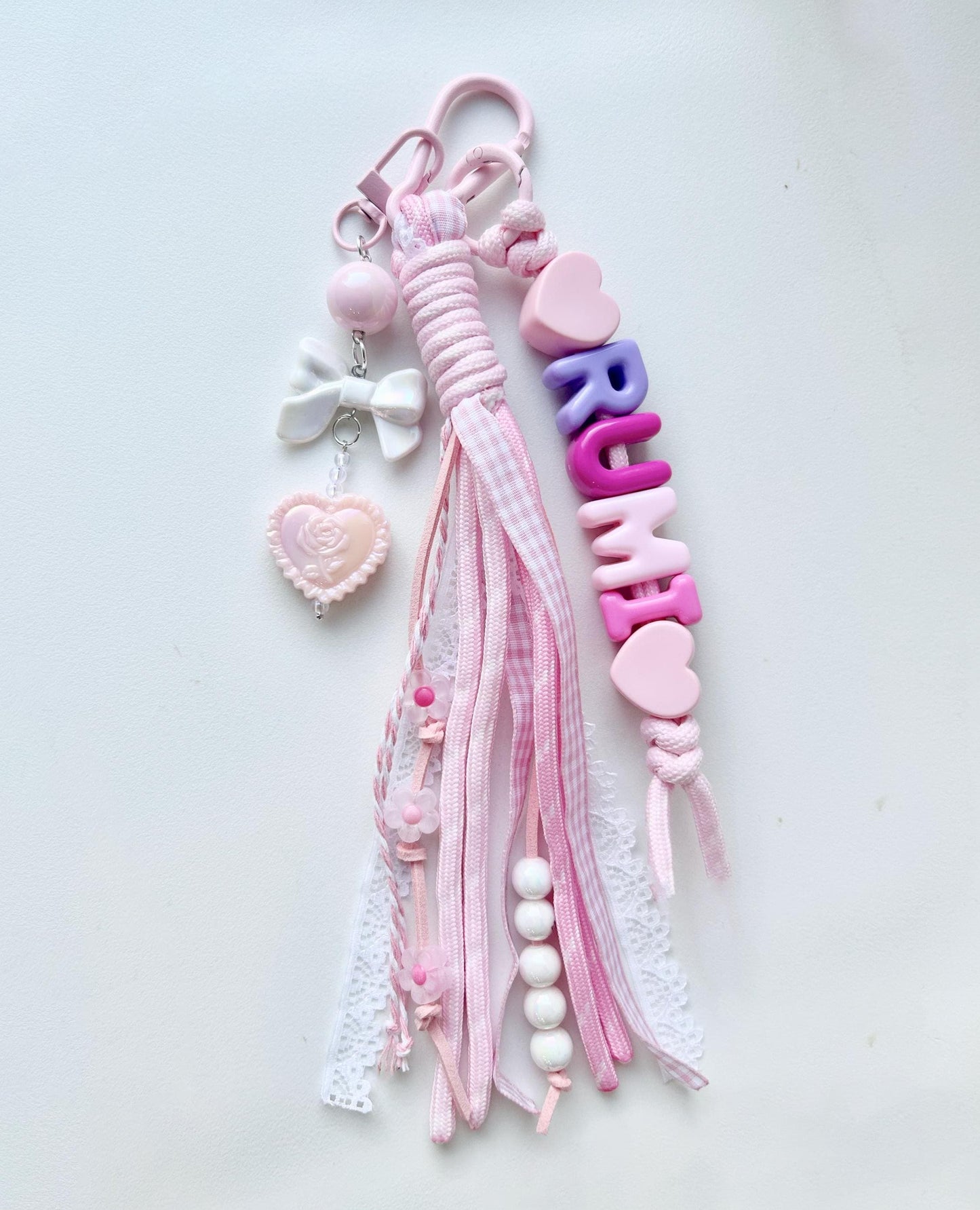 Personalized Name keychain Pink Heart Ribbon Girl Gift
