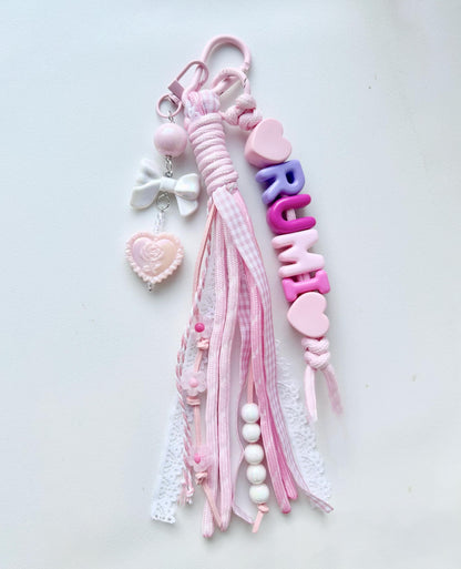 Personalized Name keychain Pink Heart Ribbon Girl Gift