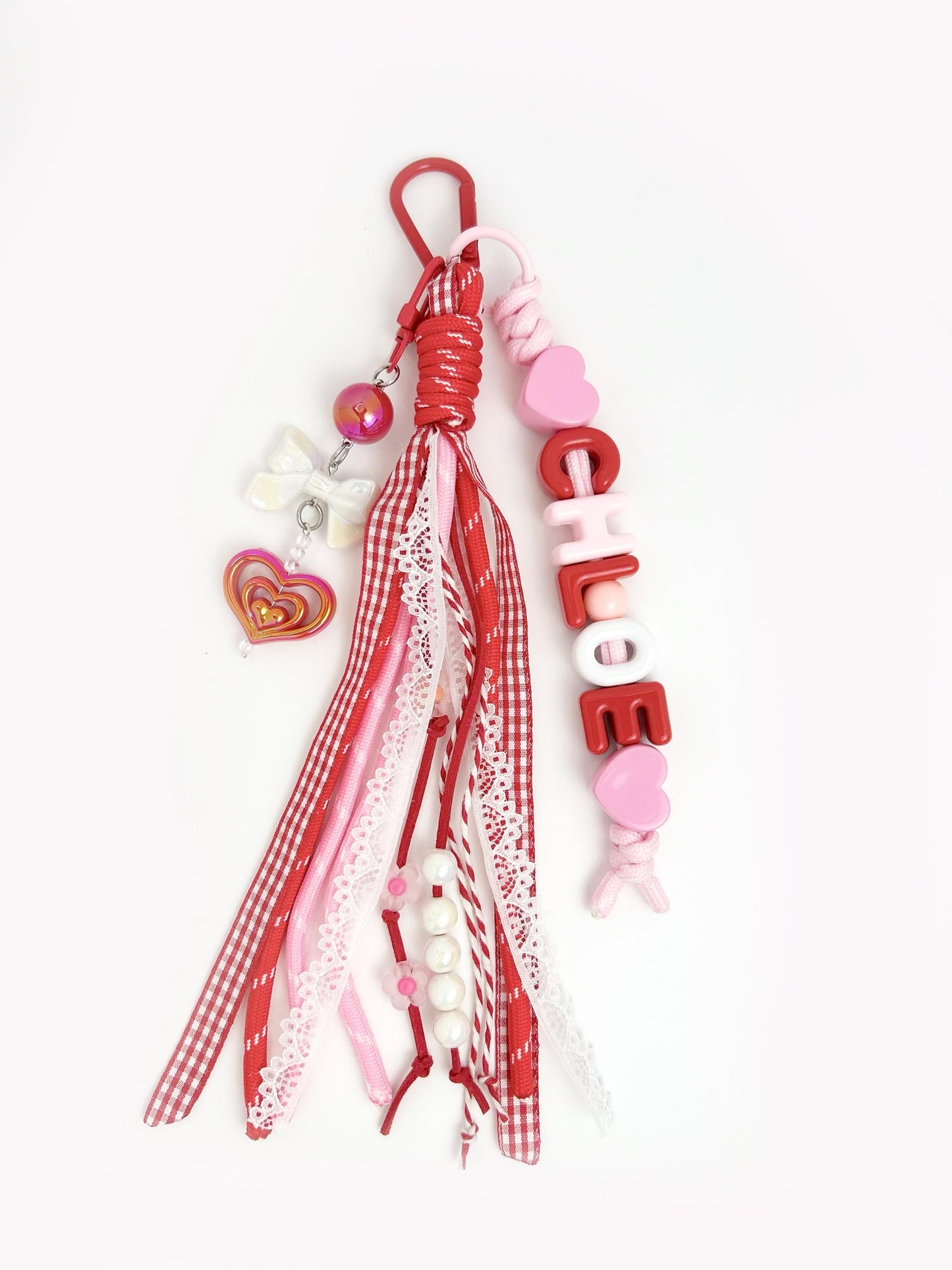 Personalized Name keychain Pink Heart Ribbon Girl Gift
