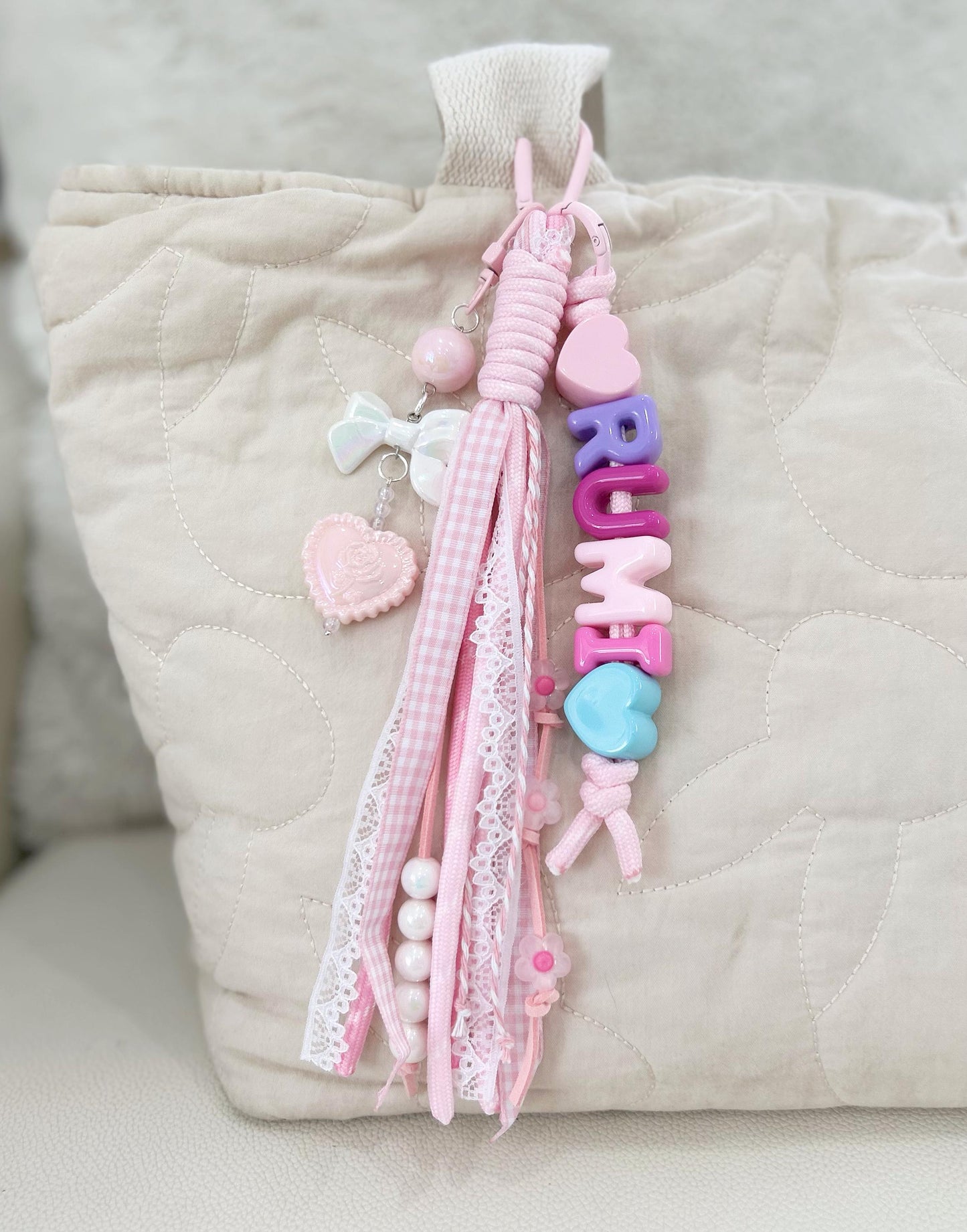 Personalized Name keychain Pink Heart Ribbon Girl Gift