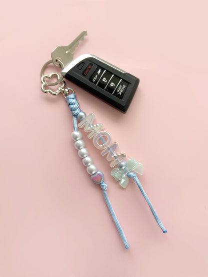 Personalized Iridescent Name Keychain – Custom Beaded Charm Mother’s Day Gift