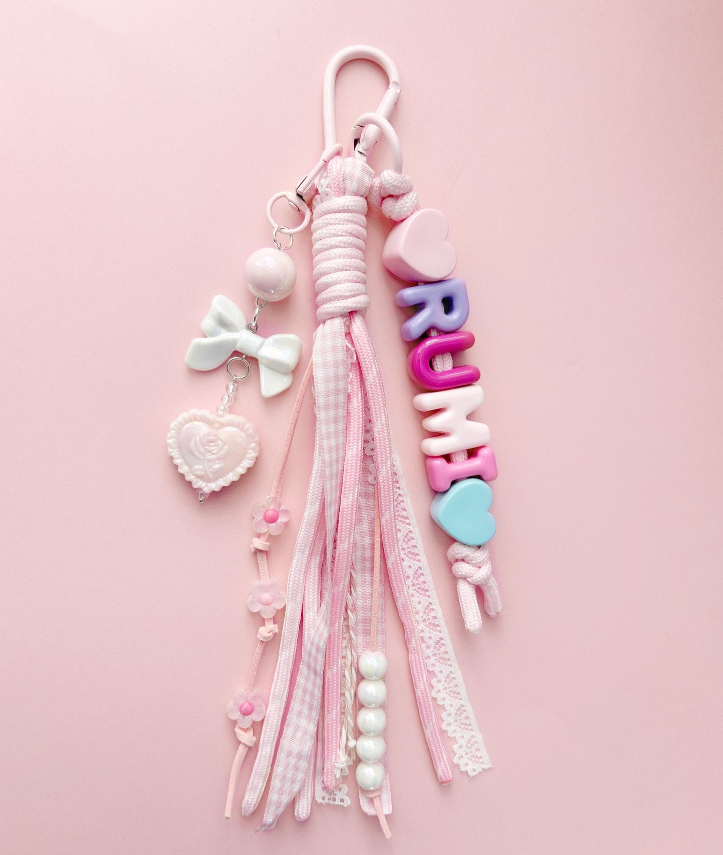 Personalized Name keychain Pink Heart Ribbon Girl Gift