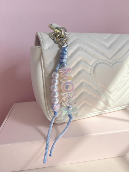 Personalized Iridescent Name Keychain – Custom Beaded Charm Mother’s Day Gift