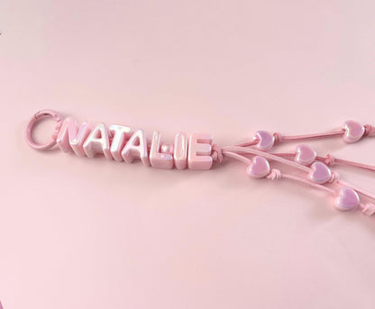 Personalized Iridescent Beaded Name Keychain: Handmade Custom Bag Charm Gift