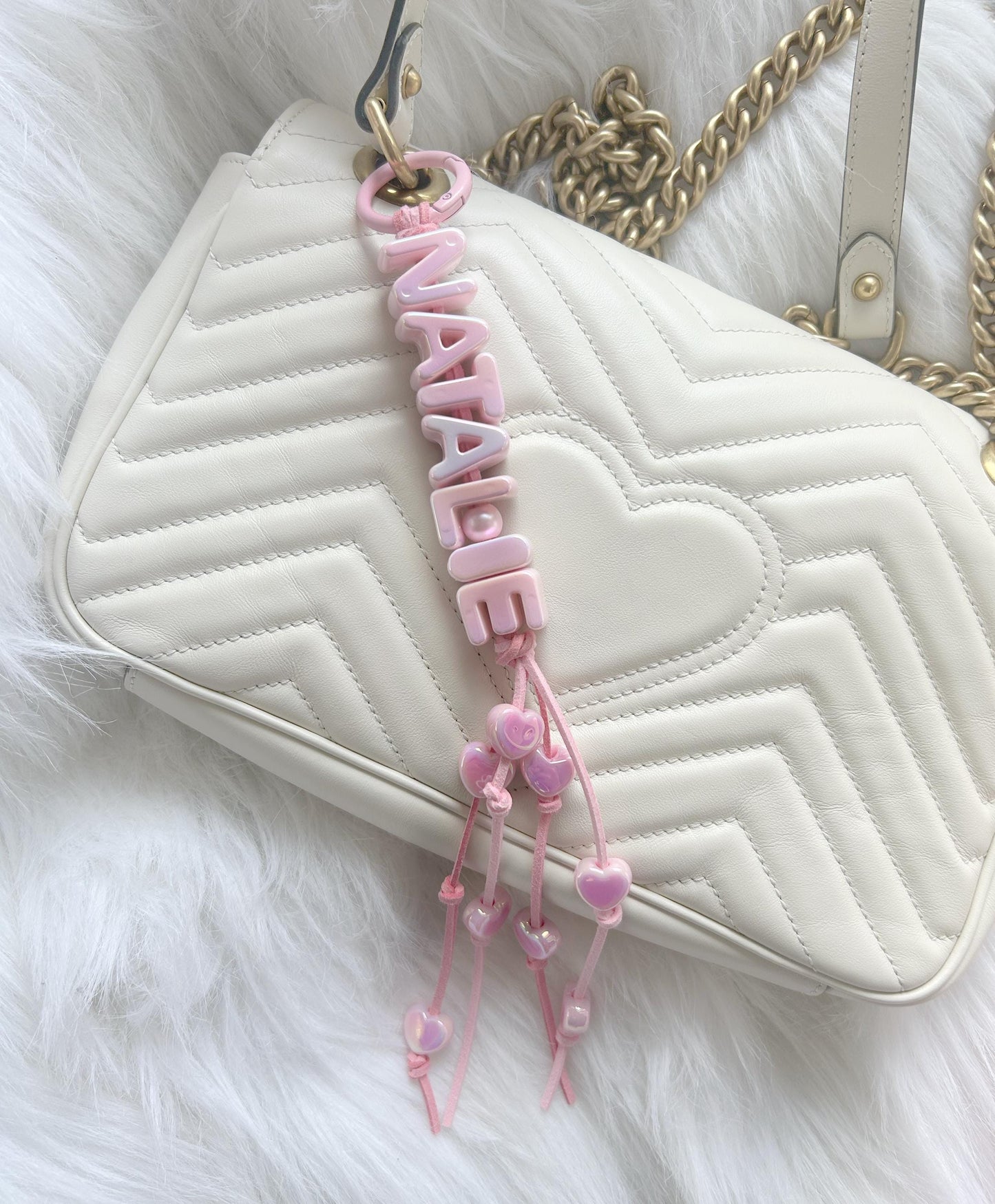 Personalized Iridescent Beaded Name Keychain: Handmade Custom Bag Charm Gift