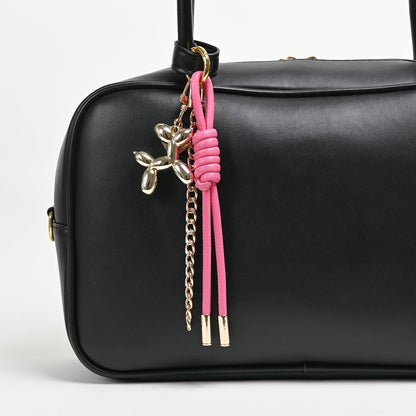 Braided Leather Rope Balloon Dog Charm, Metal Chain Link Bag Accessory (Gold/Silver)
