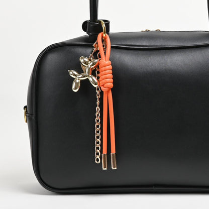 Braided Leather Rope Balloon Dog Charm, Metal Chain Link Bag Accessory (Gold/Silver)