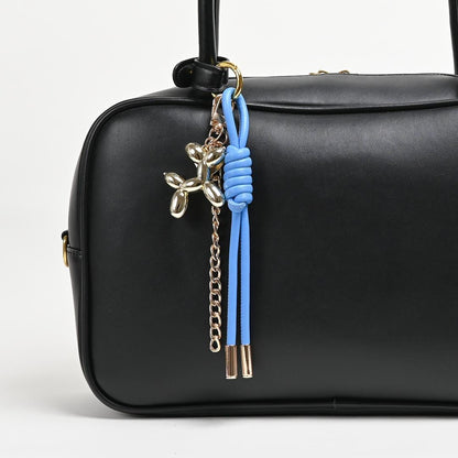 Braided Leather Rope Balloon Dog Charm, Metal Chain Link Bag Accessory (Gold/Silver)
