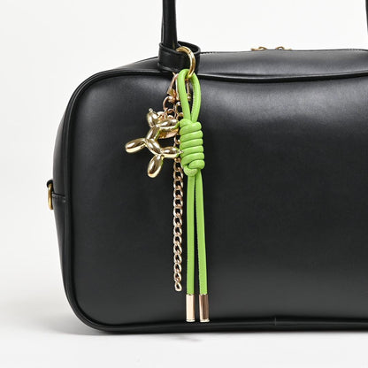 Braided Leather Rope Balloon Dog Charm, Metal Chain Link Bag Accessory (Gold/Silver)
