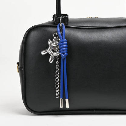 Braided Leather Rope Balloon Dog Charm, Metal Chain Link Bag Accessory (Gold/Silver)