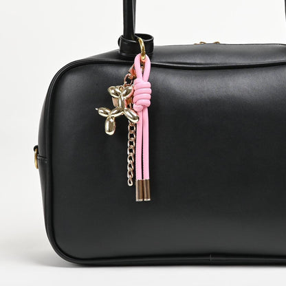 Braided Leather Rope Balloon Dog Charm, Metal Chain Link Bag Accessory (Gold/Silver)