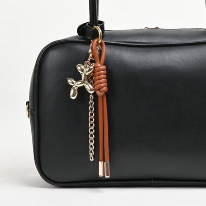 Braided Leather Rope Balloon Dog Charm, Metal Chain Link Bag Accessory (Gold/Silver)