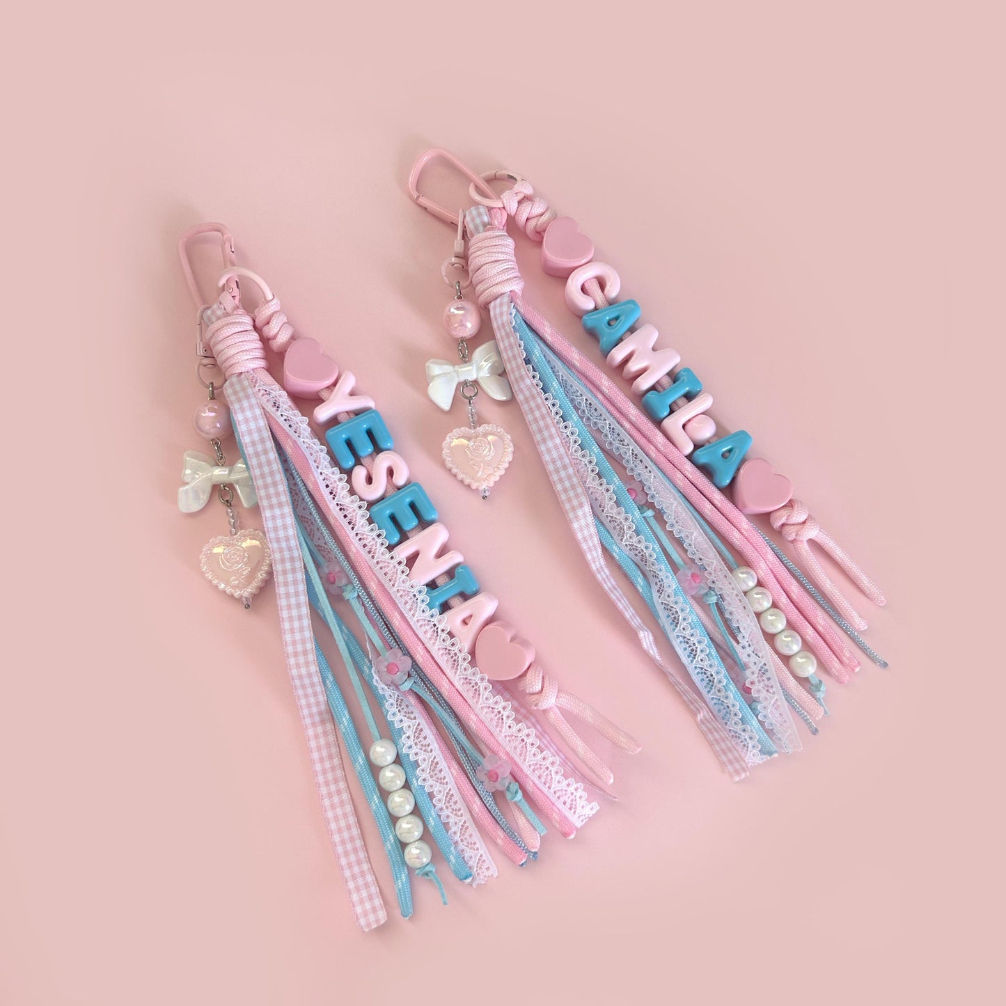 Personalized Name keychain Pink Heart Ribbon Girl Gift