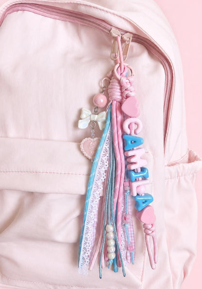 Personalized Name keychain Pink Heart Ribbon Girl Gift
